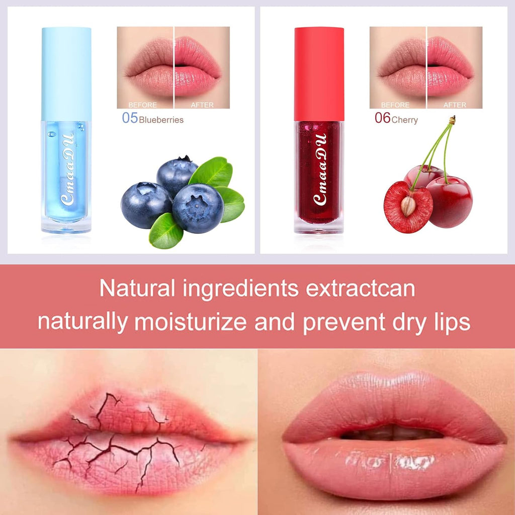 Hydrating Lip Glow Oil 6 Pack Moisturizing Lip Balm Fruit-Flavored Lip Gloss Set Lip Care Kit